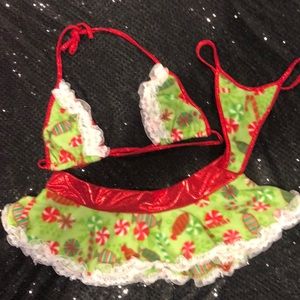 Thong bikini with skirt exotic dance wear
